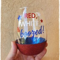 Red, White and Boozed Glitter Dipped Wine Glass