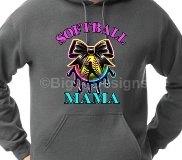 Fun Softball Mama Hoodie with Bow - Image 2