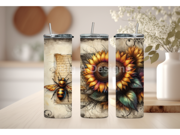 Rustic Bee and Sunflower Tumbler