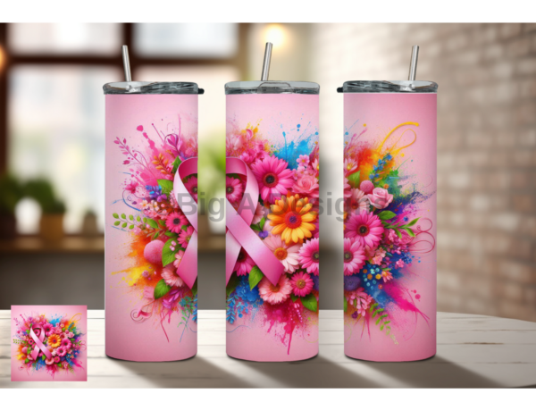 Bright and Colorful Flowers Breast Cancer Tumbler