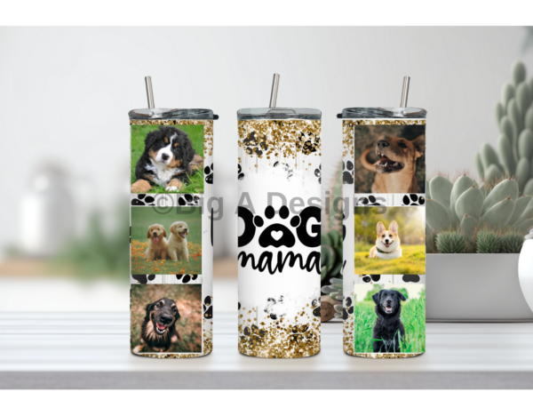 Dog Mama Personalized Tumbler with Photos, Gold Glitter