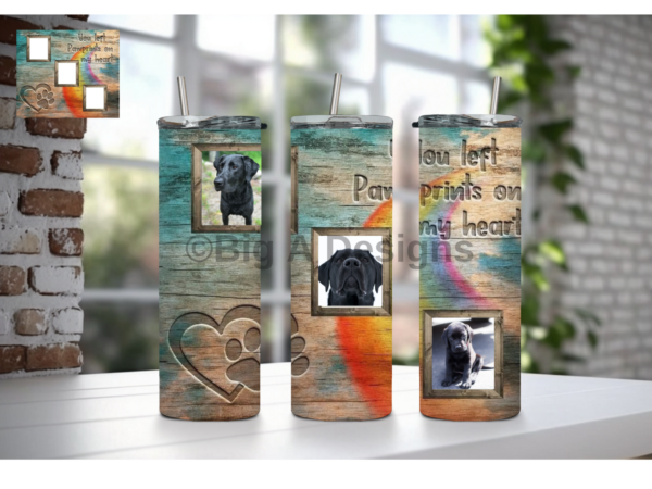 Paw Prints on my Heart Pet Memorial Tumbler Rainbow Bridge, Personalized