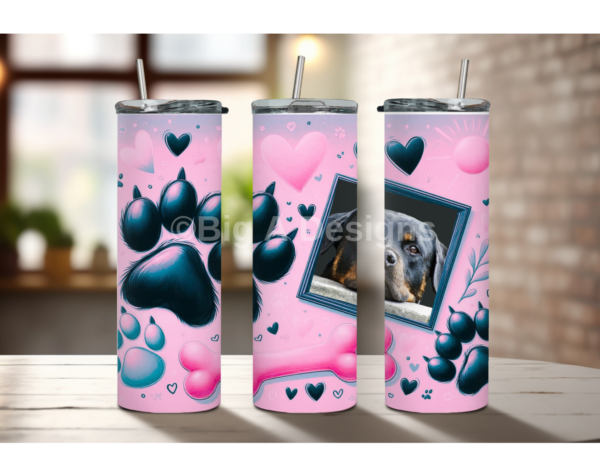 Personalized Pink Dog Paw Tumbler